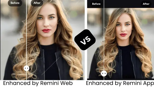 comparison photos of remini app and web